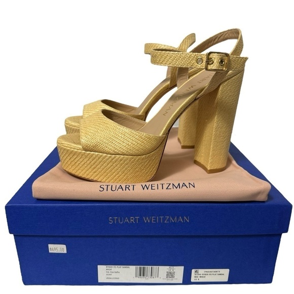 Stuart Weitzman Ryder 95 Platform Sandal Wheat Fine Rafia Size 10 New In Box